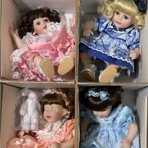 Marie Osmond Porcelain Olive May & Friends Tiny Tots Dolls Set of 4